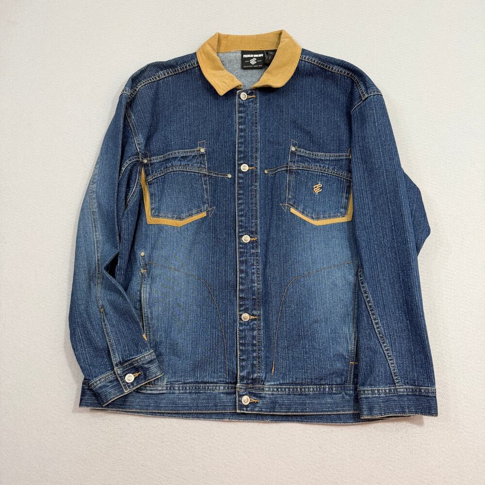 Vintage Rocawear Denim Chore Jacket Men's Extra Large Blue Streetwear y2k Cyber